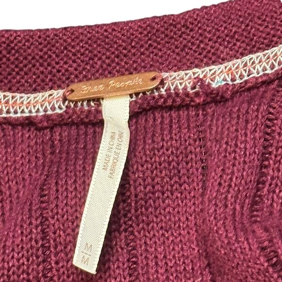 FREE PEOPLE Women’s Burgundy Long Sleeve Linen Cotton Tie Front Cardigan Sweater - Picture 3 of 5